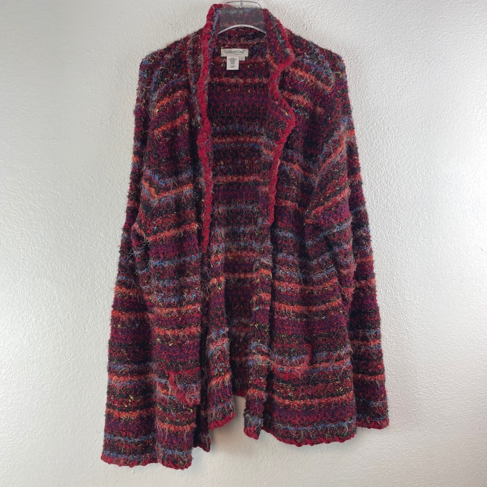 Coldwater Creek Cardigan 3X Red Multicolored Eyelash Knit Grannycore Boho Fuzzy